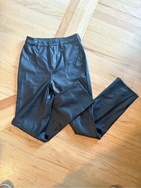 KanCan Black Faux Leather Front Slit Pants